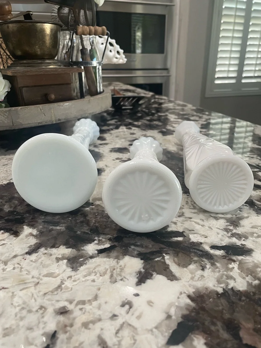 White Milk Glass Geometric Bud Vases Assorted Shape Size Set of 3 - Vintage
